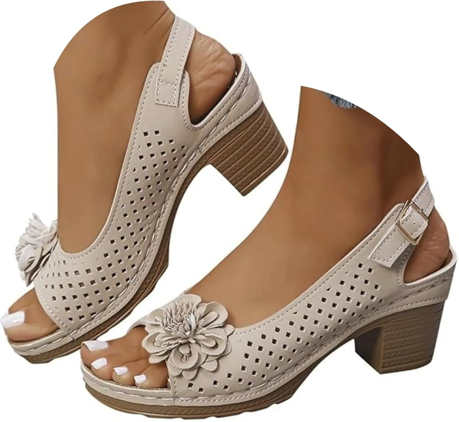 Sandals For Women 2025 Summer High Heel Shoes Casual Ankle Strap Hollow Out Platform Wedge Fish Mouth Flowers Sandal