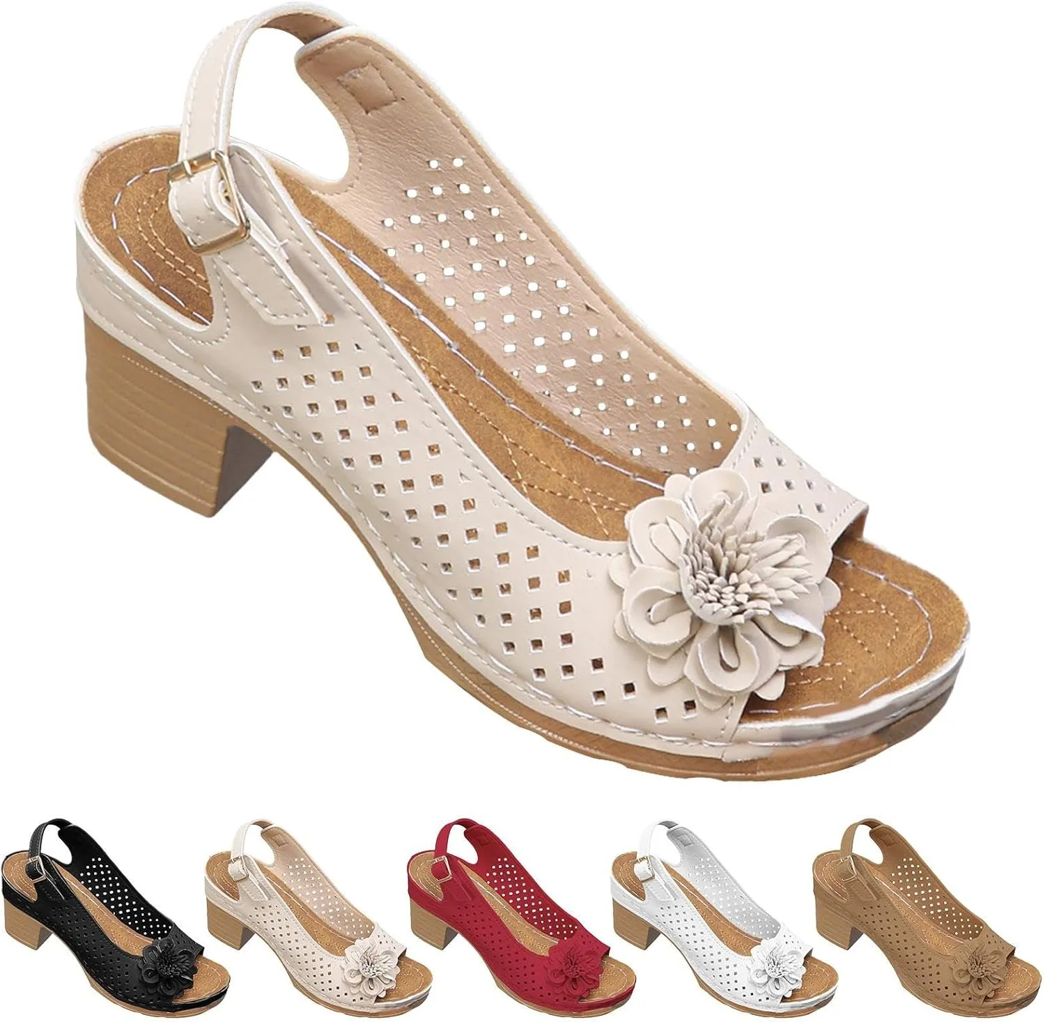 Sandals For Women 2025 Summer High Heel Shoes Casual Ankle Strap Hollow Out Platform Wedge Fish Mouth Flowers Sandal