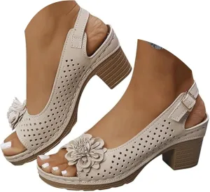 Sandals For Women 2025 Summer High Heel Shoes Casual Ankle Strap Hollow Out Platform Wedge Fish Mouth Flowers Sandal