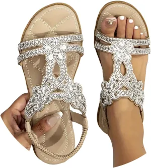Sandals for Women Dressy Flat 2025, Comfortable Walking Vacation Slip On Dress Flats Sandal White Sandals for Women