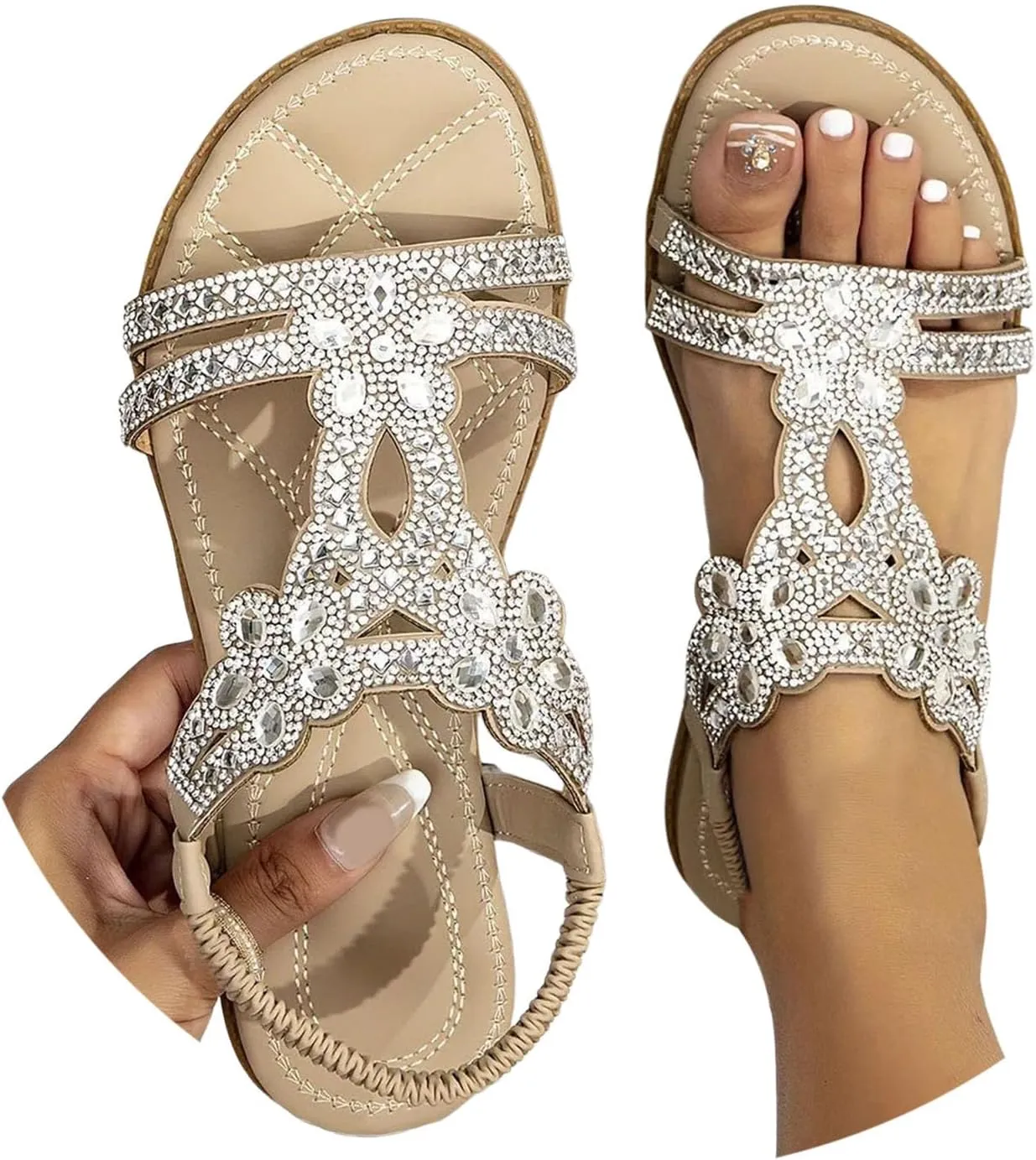 Sandals for Women Dressy Flat 2025, Comfortable Walking Vacation Slip On Dress Flats Sandal White Sandals for Women