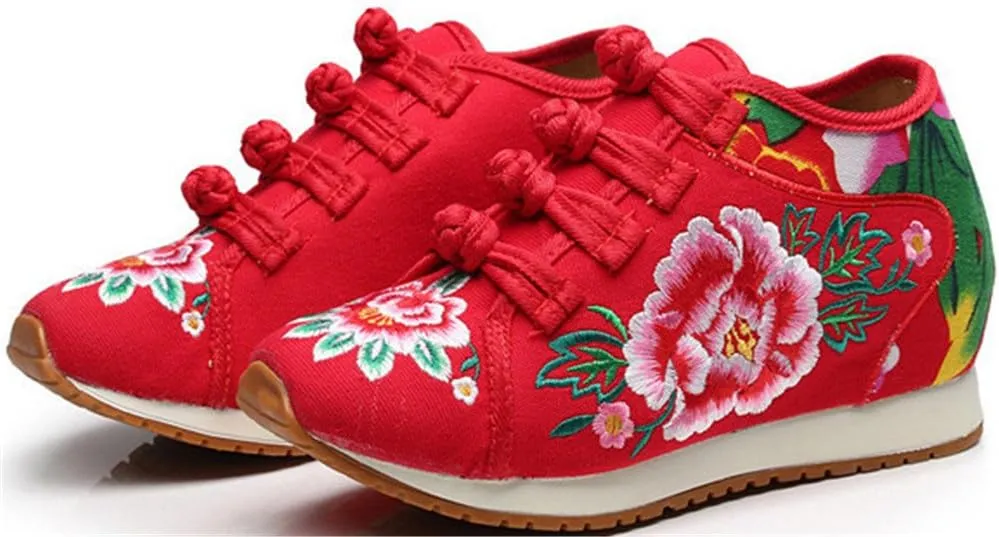SATUKI Handmade Embroidered Shoes for Women, Chinese Knot Style Casual Loafer Floral Shoes