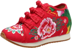 SATUKI Handmade Embroidered Shoes for Women, Chinese Knot Style Casual Loafer Floral Shoes