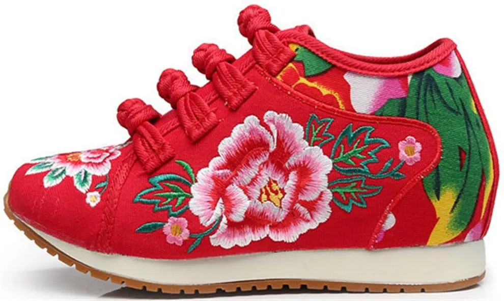 SATUKI Handmade Embroidered Shoes for Women, Chinese Knot Style Casual Loafer Floral Shoes