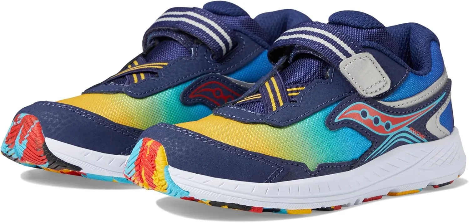 Saucony Ride 10 Jr Sneaker, Blue/Yellow, 4.5 Wide US Unisex Little_Kid