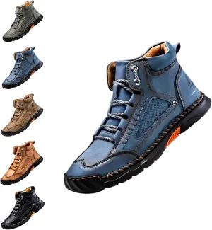 Sawbehind Men's Comfortable Handmade Leather Boots, Spacious Toe Box Outdoor Leather Shoes, Arch Support,Sawbehind Mens Boots