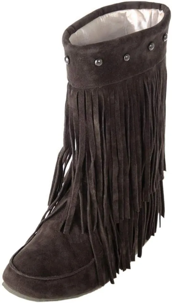 Scaoruki Classic Fringe Mid Women Boots Pull On Flat Winter Shoes