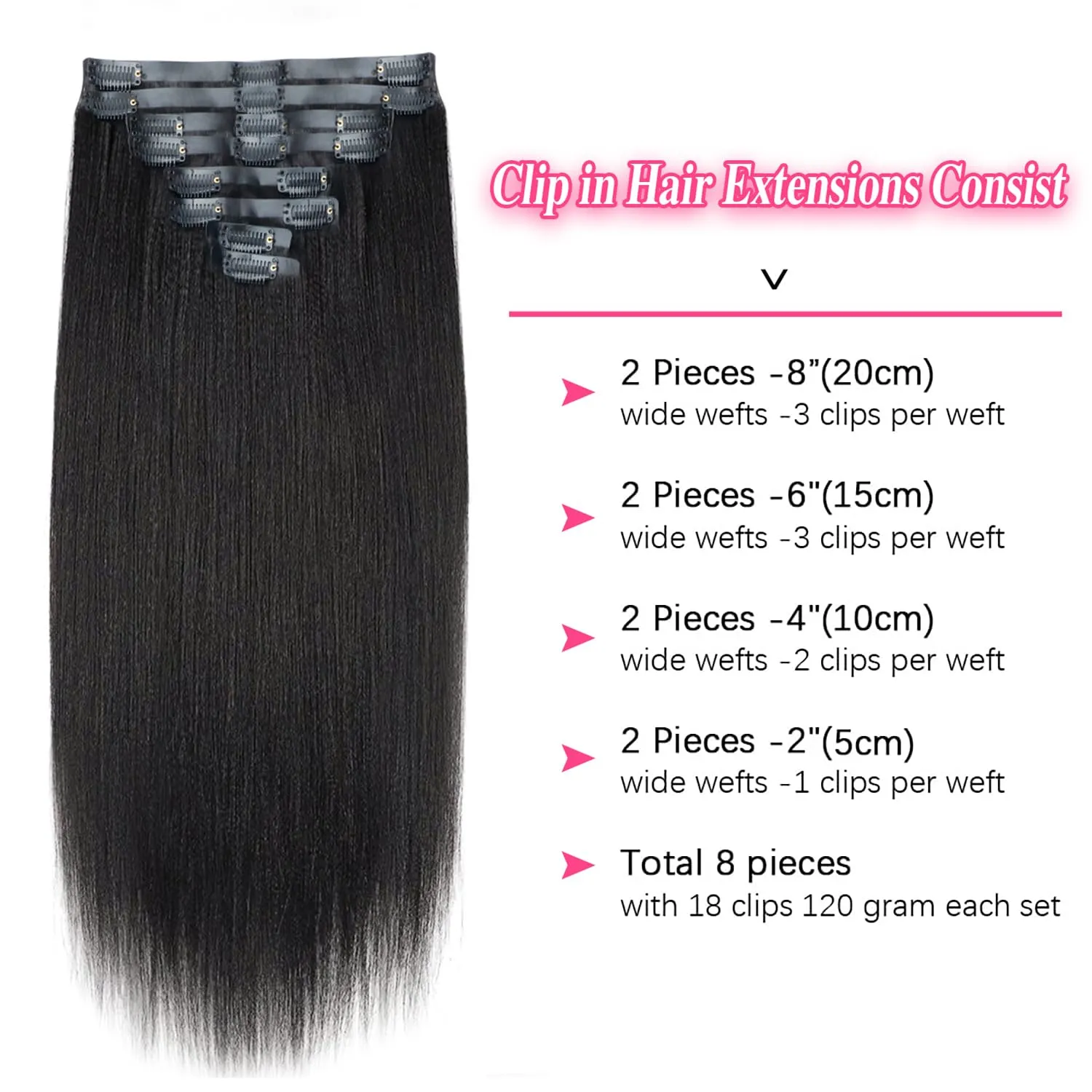 Seamless PU Yaki Straight Clip in Hair Extensions Real Human Hair For Women Invisible Yaki Straight Clip ins (14inch,#1B)