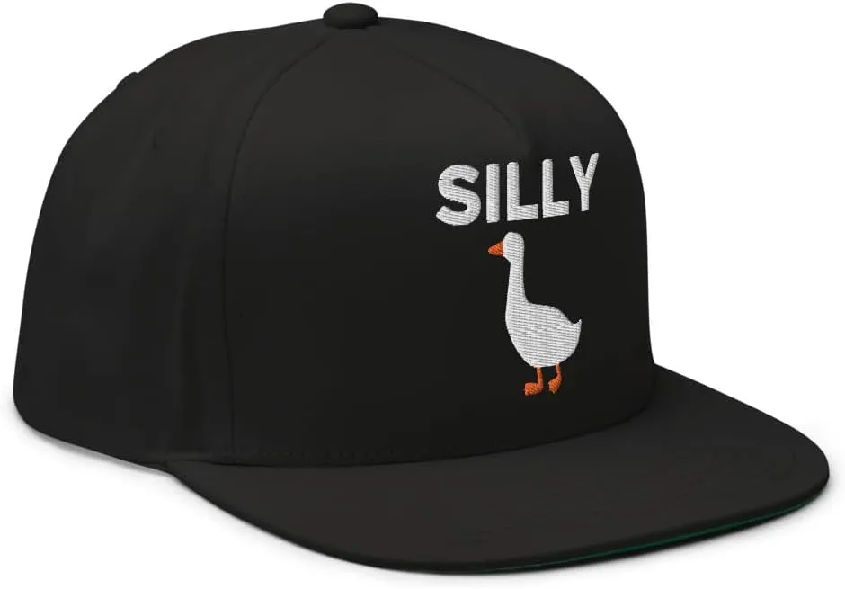 Silly Goose Hat (Embroidered Flat Bill Snapback Cap) Funny Cartoon Goose Hats
