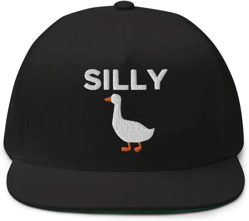 Silly Goose Hat (Embroidered Flat Bill Snapback Cap) Funny Cartoon Goose Hats