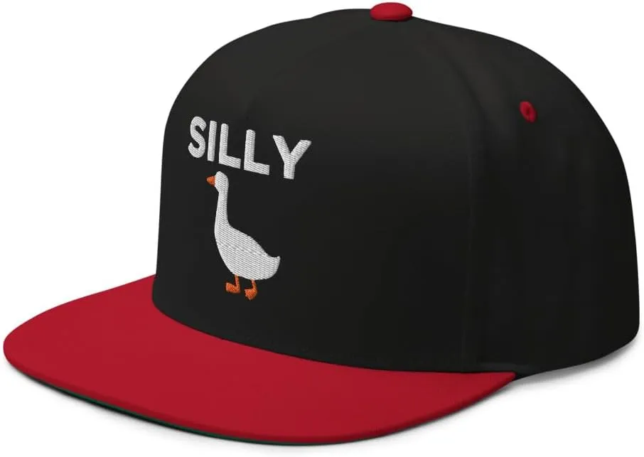 Silly Goose Hat (Embroidered Flat Bill Snapback Cap) Funny Cartoon Goose Hats