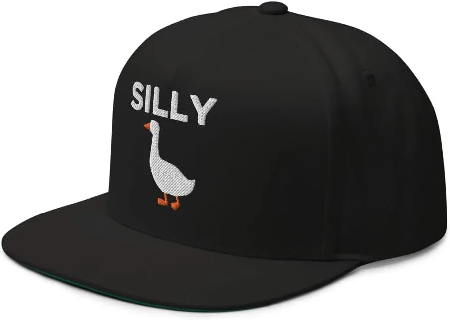 Silly Goose Hat (Embroidered Flat Bill Snapback Cap) Funny Cartoon Goose Hats