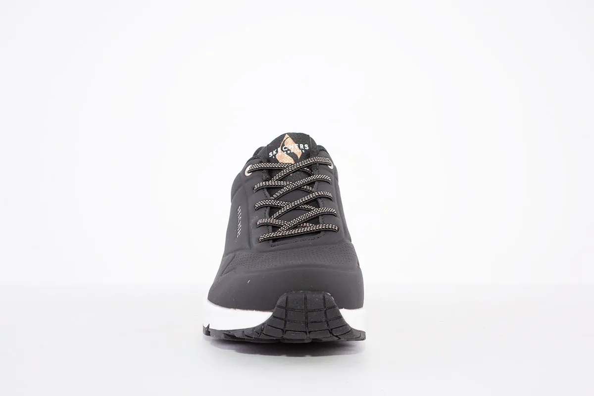 SKECHERS - 155196 UNO-SHIMMER AWAY- LACED TRAINER - BLACK/ROSEGOLD