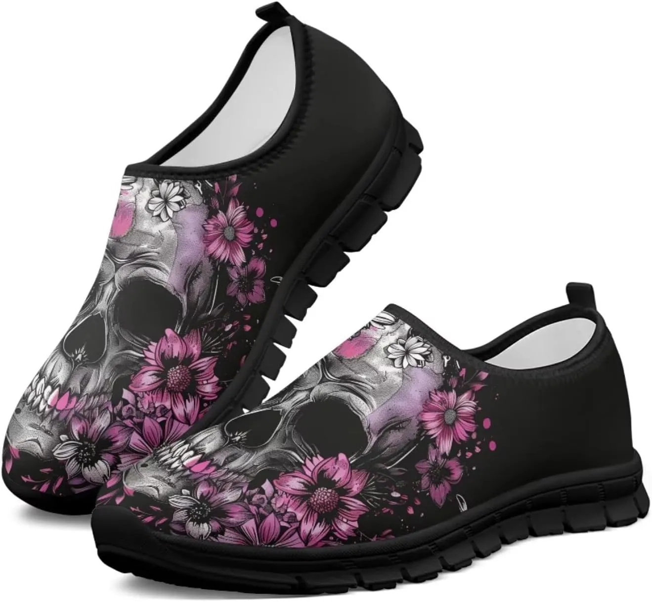 Skull Walking Shoes Casual Tennis Flat Work Loafer Wide Toe Driving Shoe Hiking Sneaker for Women