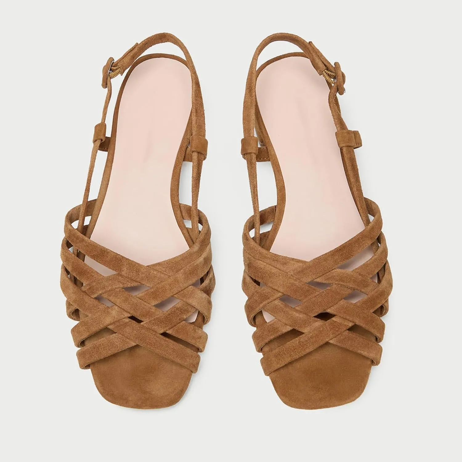 Slingback Flats Sandals for Women with Adjustable Brown Suede Mary Jane Ballet Flat Comfortable Cross Strap Block Low Heel Open Toe Sandals
