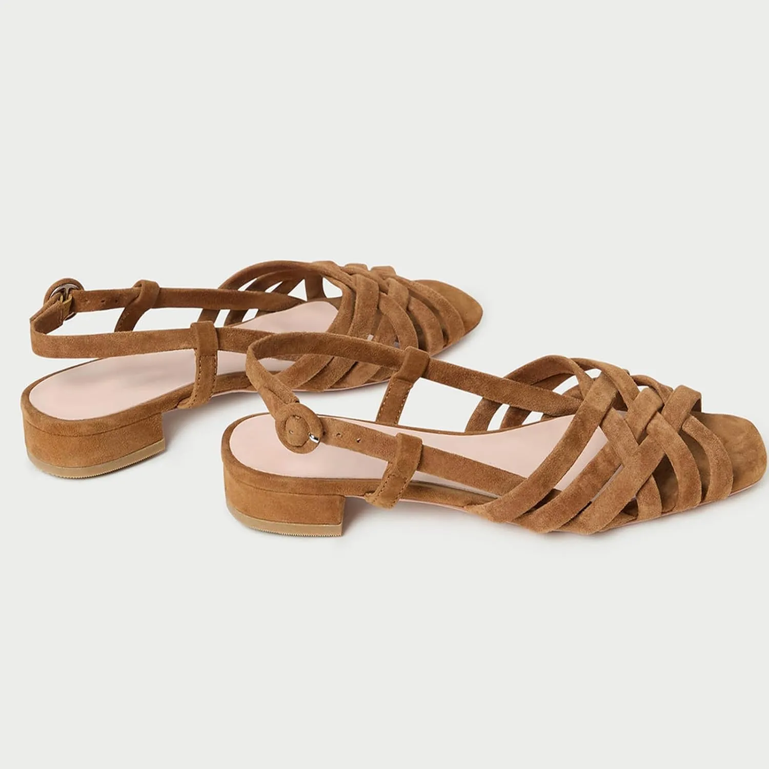 Slingback Flats Sandals for Women with Adjustable Brown Suede Mary Jane Ballet Flat Comfortable Cross Strap Block Low Heel Open Toe Sandals