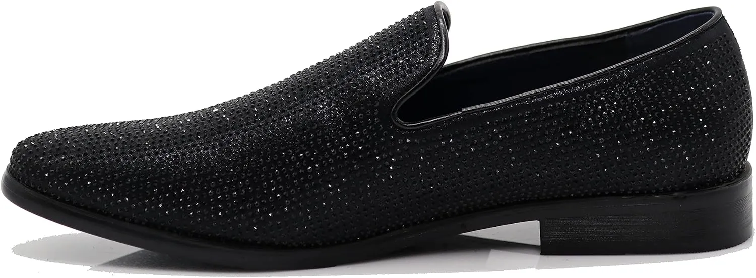 SPK24 Men Vintage Spikes Sparkle Formal Tuxedo Stage Fashion Slip On Loafer Dress Shoes