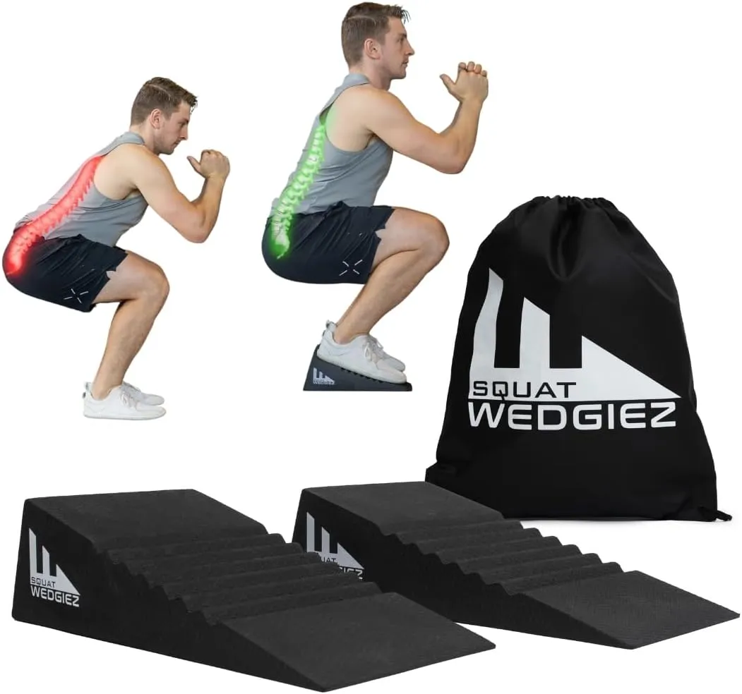 Squat Wedge Pair For Knees Over Toes Training- Anti-Slip Squat Ramps for Lower Body Strength- Slant Board for Squats, ATG Split Squats,Calf Stretching- Squat Wedge Block with Free Video