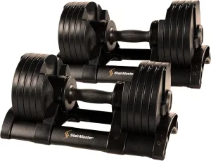 StairMaster Adjustable Dumbbell Set - 5-50lb - 10 Dumbbells in 1 - Home Gym Dumbbells - Anti-Slip Handle Grip
