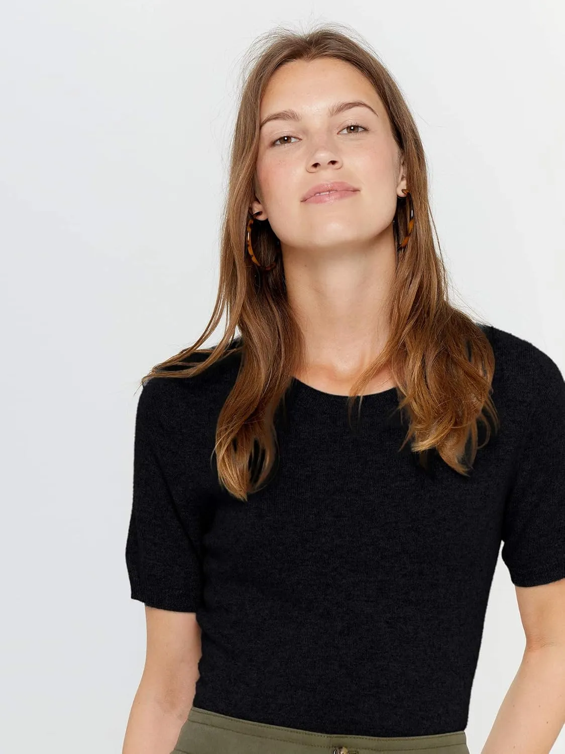 State Cashmere Women’s Essential Short Sleeve Crewneck Sweater 100% Pure Cashmere Classic Tee Pullover