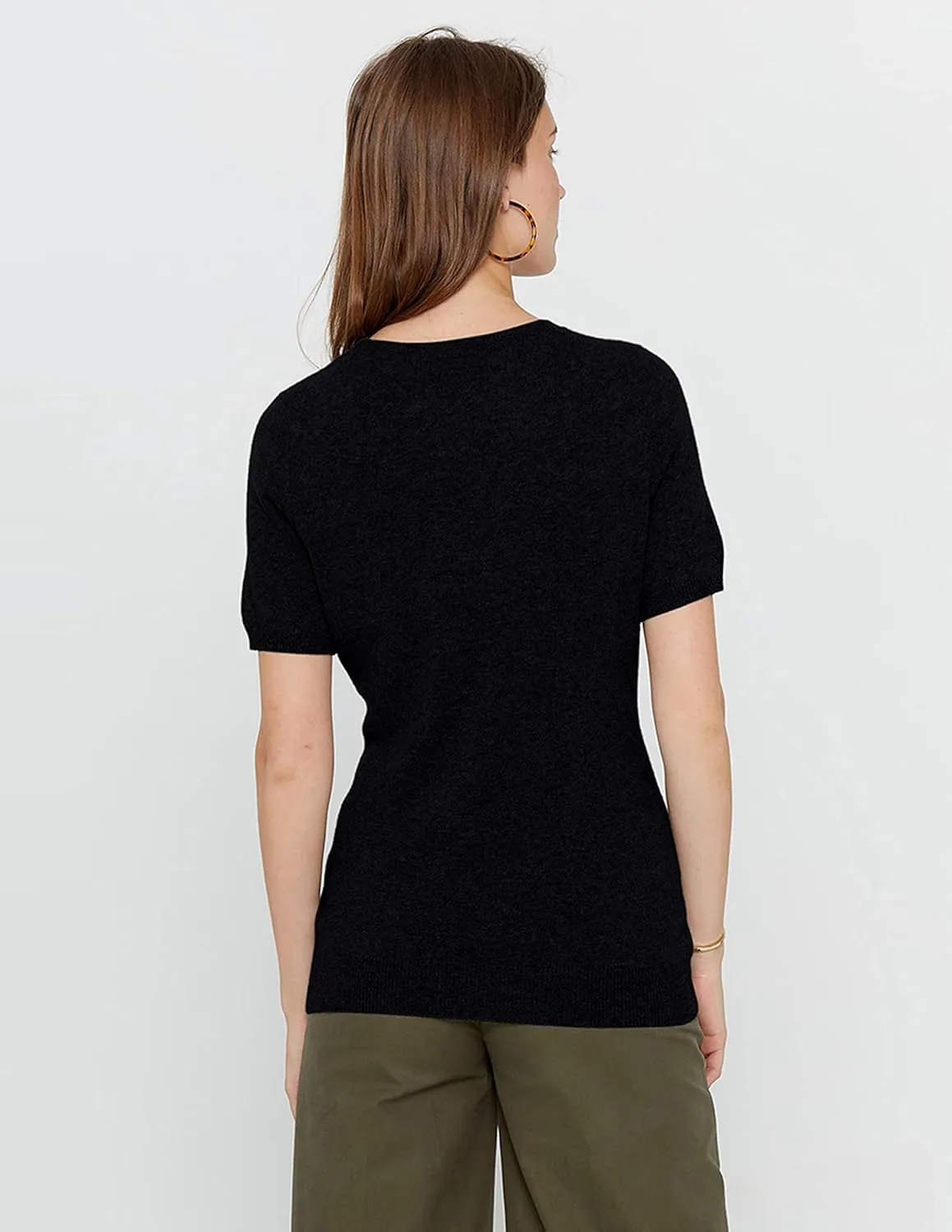 State Cashmere Women’s Essential Short Sleeve Crewneck Sweater 100% Pure Cashmere Classic Tee Pullover