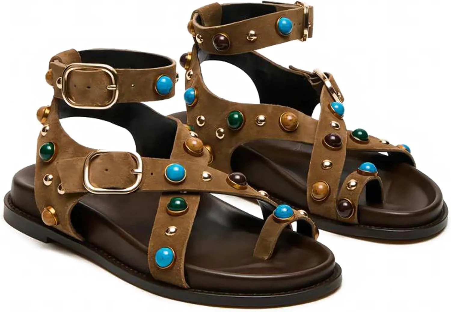 Summer Flat Sandals for Women Beaded Studded Strappy Boho Sandals Casual Beach Shoes Comfy Walking Party Dress Flip Flops Shoes