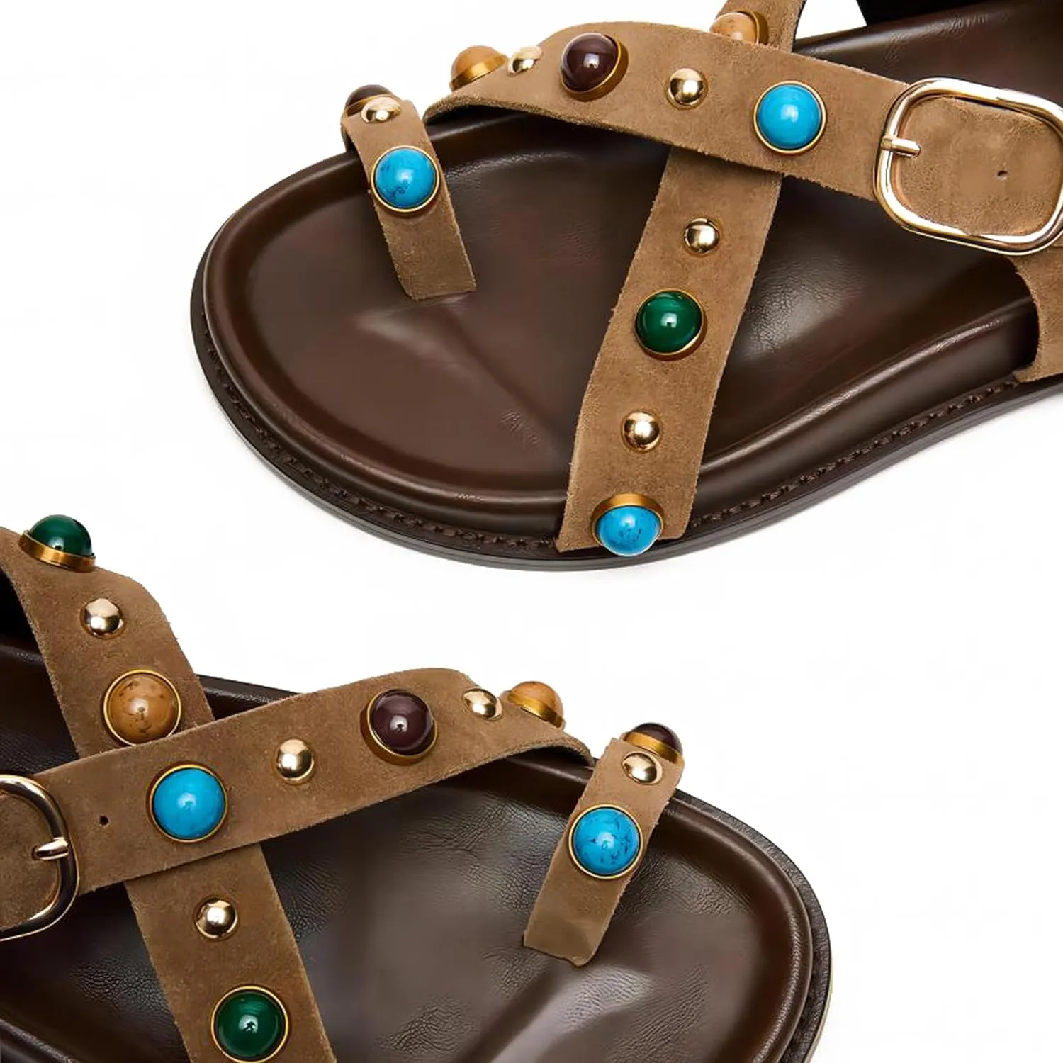 Summer Flat Sandals for Women Beaded Studded Strappy Boho Sandals Casual Beach Shoes Comfy Walking Party Dress Flip Flops Shoes