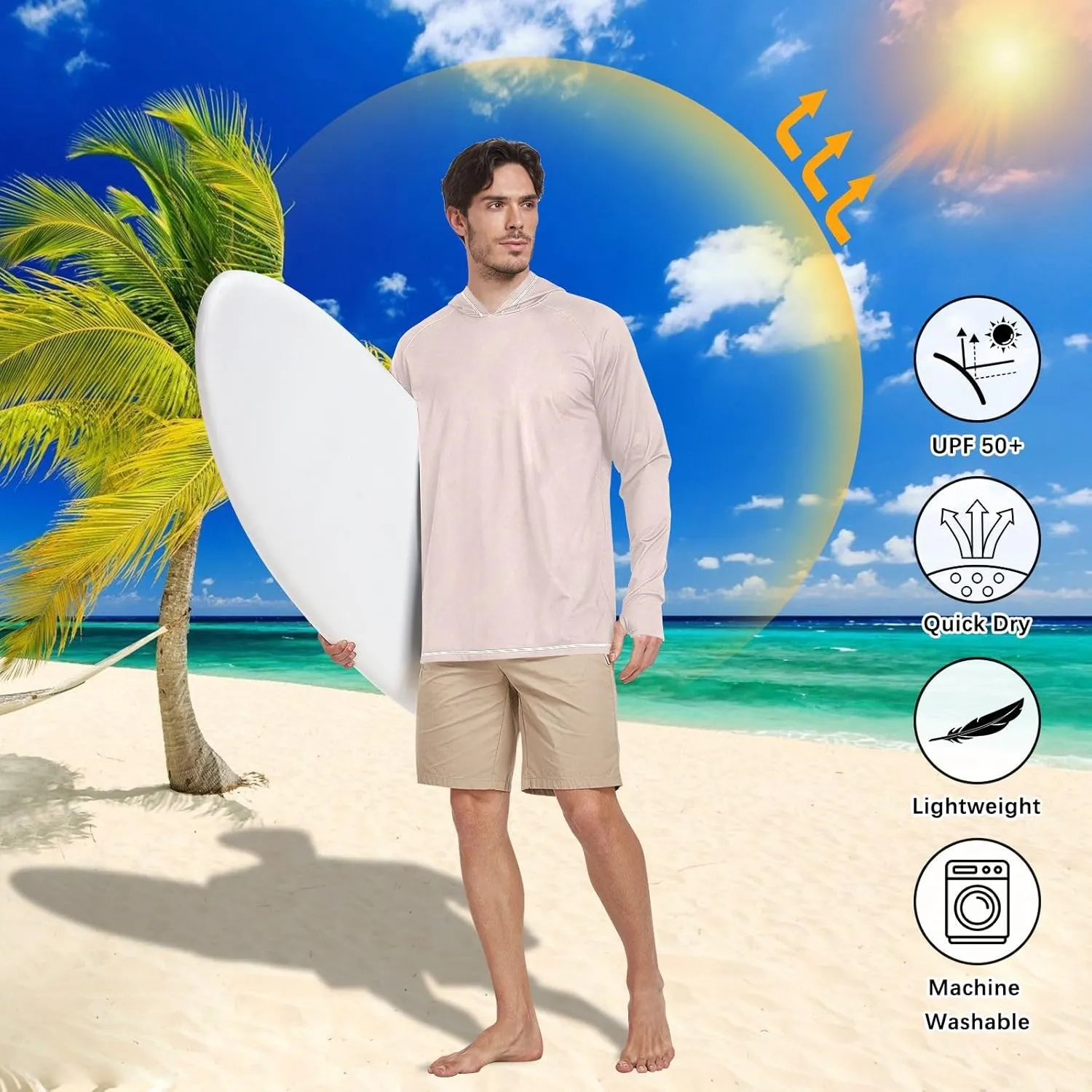 Sun Shirt Hoodie for Men Long Sleeve UPF 50 Mens Sun Shirt Lightweight UV Rash Guard Hooded Hooded Fishing Shirts
