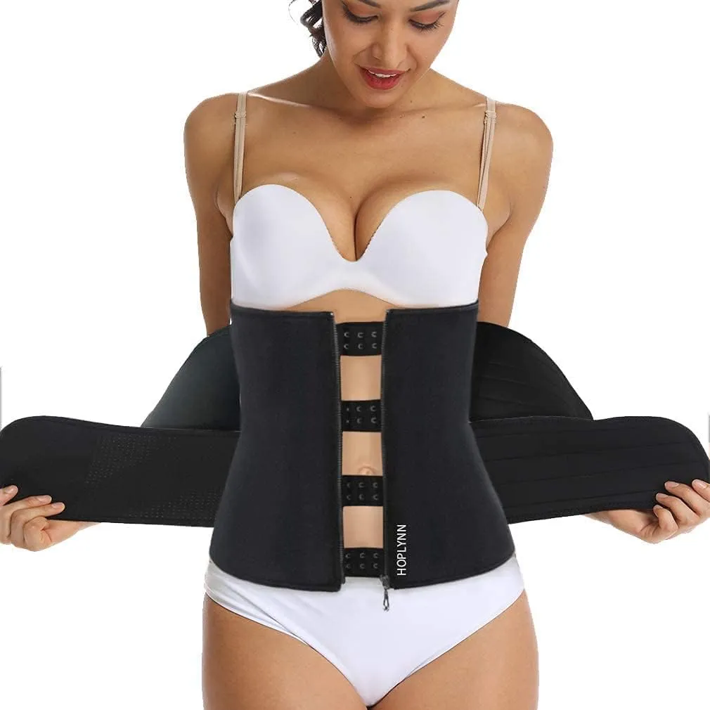 Sweat Waist Trainer for Women Two Belts, Neoprene Workout Corset Waist Trainer Cincher Trimmer Shaper Zipper
