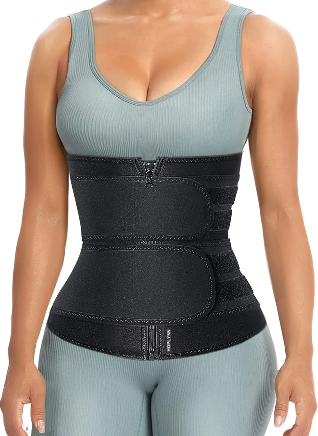 Sweat Waist Trainer for Women Two Belts, Neoprene Workout Corset Waist Trainer Cincher Trimmer Shaper Zipper
