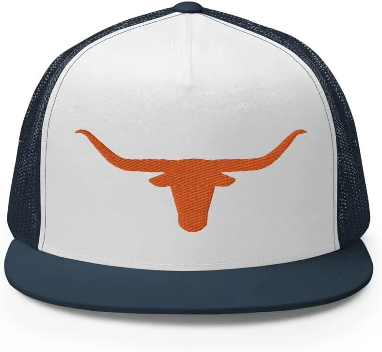 Texas Western Orange Longhorn Trucker Hat High Crown Flat Bill Country Rodeo Cowboy Ranch Snapback Cap Men Women