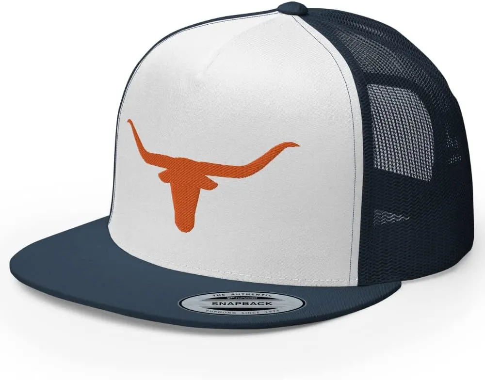 Texas Western Orange Longhorn Trucker Hat High Crown Flat Bill Country Rodeo Cowboy Ranch Snapback Cap Men Women