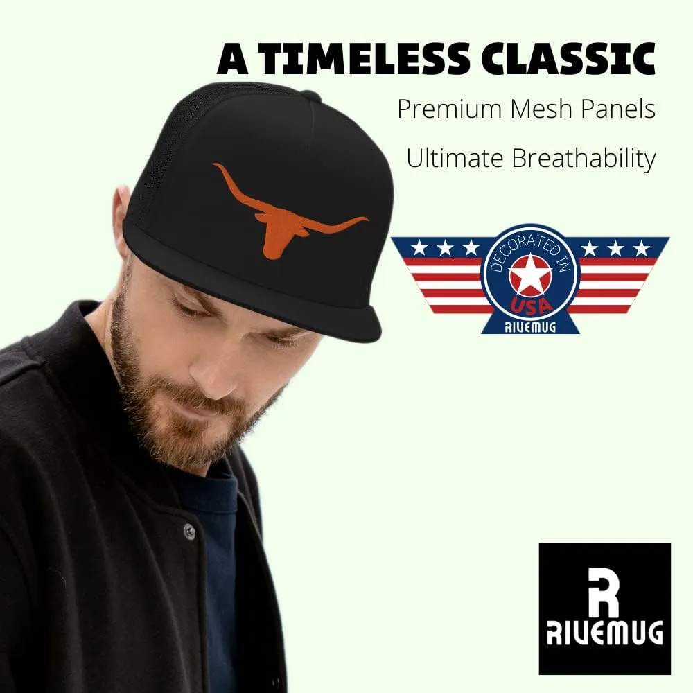 Texas Western Orange Longhorn Trucker Hat High Crown Flat Bill Country Rodeo Cowboy Ranch Snapback Cap Men Women