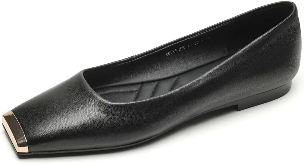 TinaCus Handmade Square Toe Genuine Leather Women's Slip On Comfortable Flat Shoes