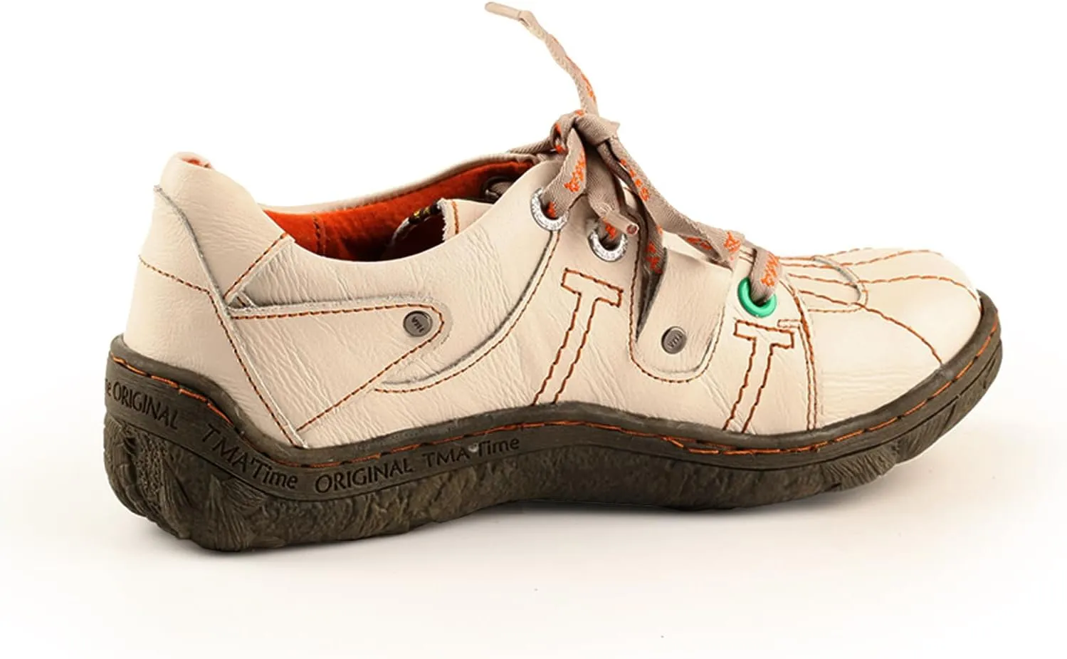 TMA EYES Ladies' Hand-Sewn Thread Genuine Leather Flat Wide-Toe Sports Casual Shoes