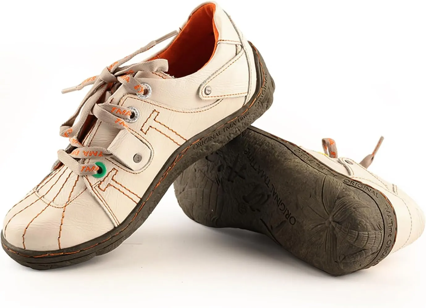 TMA EYES Ladies' Hand-Sewn Thread Genuine Leather Flat Wide-Toe Sports Casual Shoes