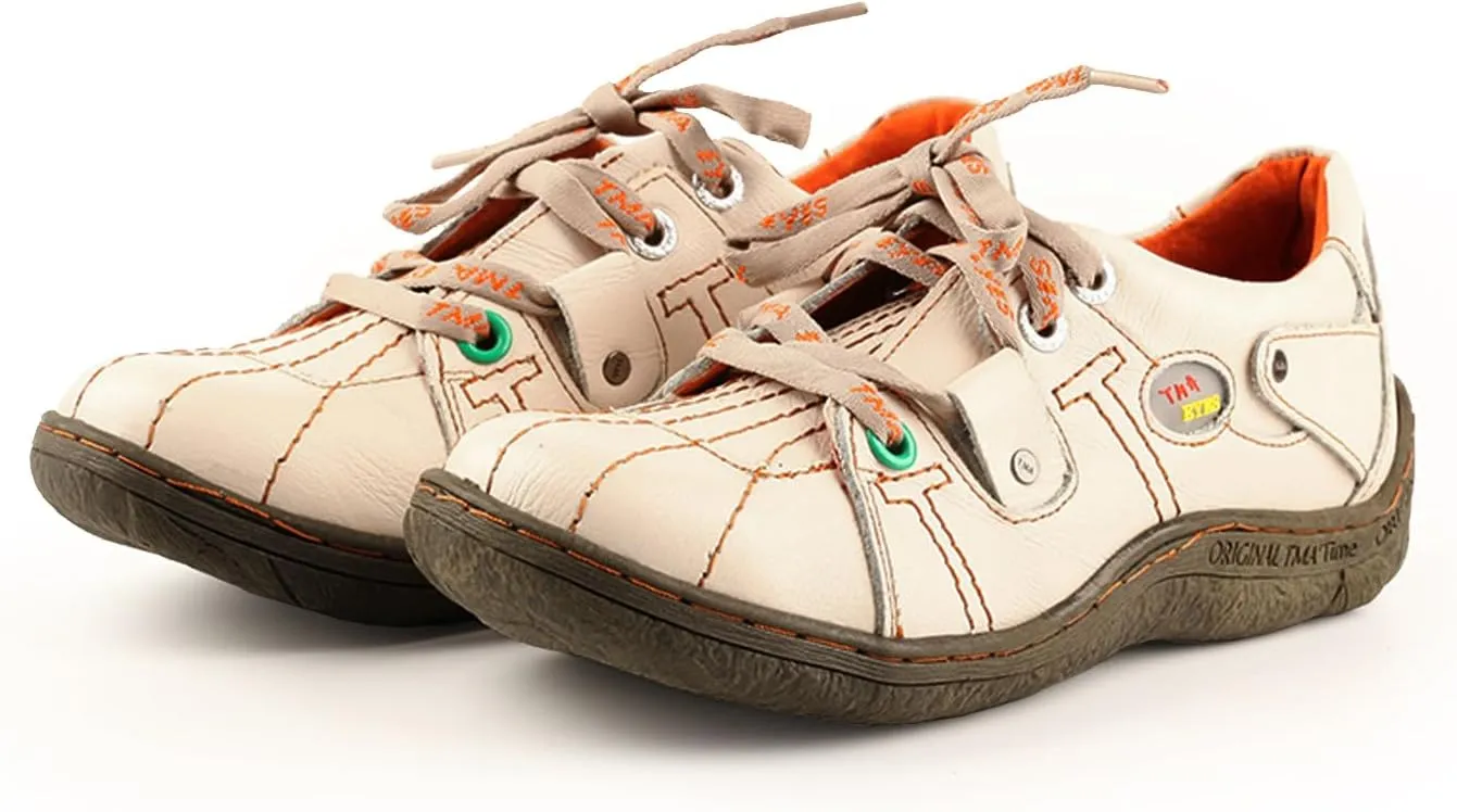 TMA EYES Ladies' Hand-Sewn Thread Genuine Leather Flat Wide-Toe Sports Casual Shoes