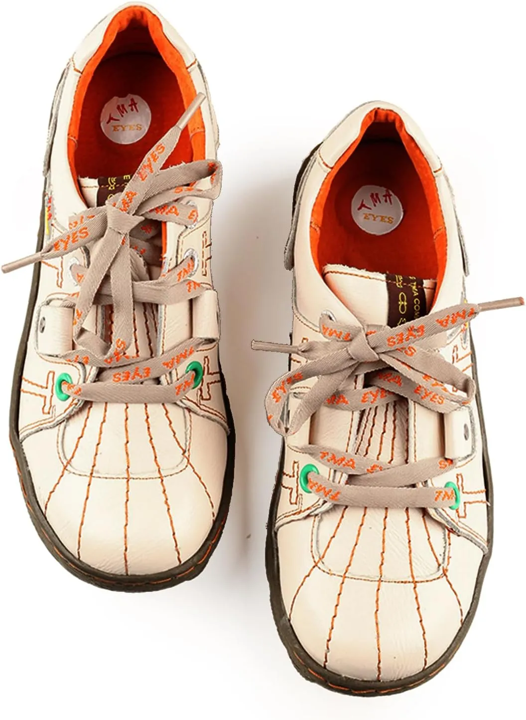 TMA EYES Ladies' Hand-Sewn Thread Genuine Leather Flat Wide-Toe Sports Casual Shoes