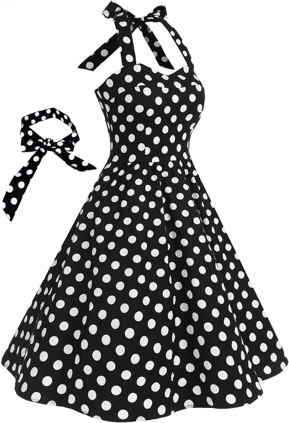 Topdress Women'sVintage Polka Audrey Dress 1950s Halter Retro Cocktail Dress