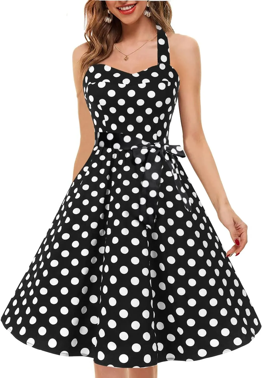 Topdress Women'sVintage Polka Audrey Dress 1950s Halter Retro Cocktail Dress