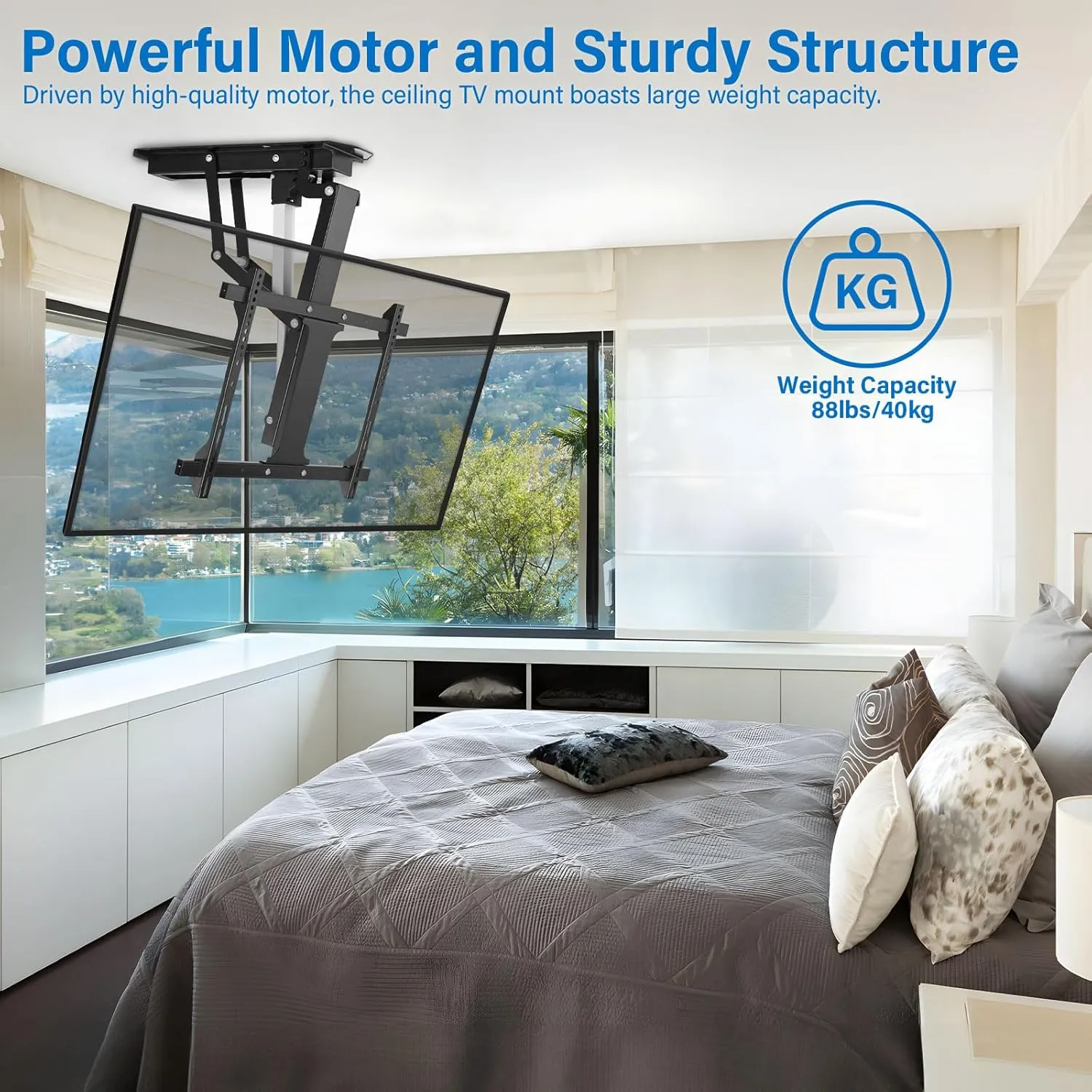 TOPSKY Electric Adjustable Ceiling TV Mount with Remote, Motorized Flip Down Fits for Flat and Pitched Roof and 32 to 70 Inch Flat and Curved Screen TVs (Black)