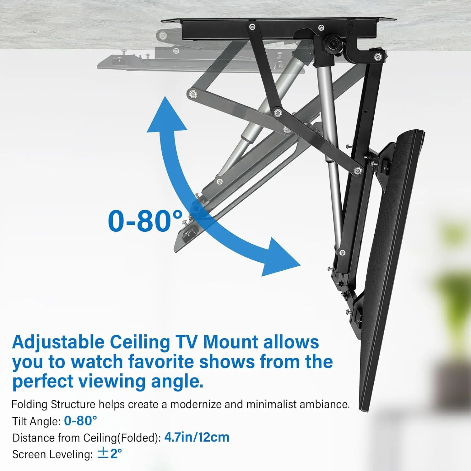 TOPSKY Electric Adjustable Ceiling TV Mount with Remote, Motorized Flip Down Fits for Flat and Pitched Roof and 32 to 70 Inch Flat and Curved Screen TVs (Black)
