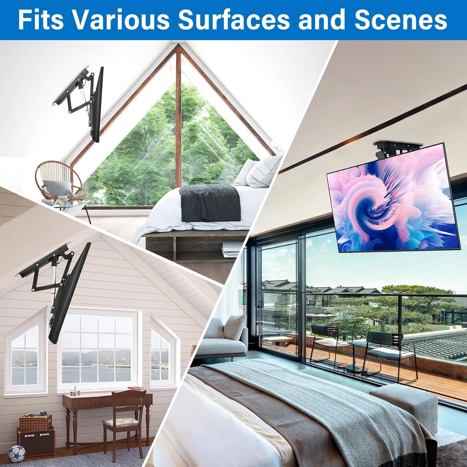 TOPSKY Electric Adjustable Ceiling TV Mount with Remote, Motorized Flip Down Fits for Flat and Pitched Roof and 32 to 70 Inch Flat and Curved Screen TVs (Black)