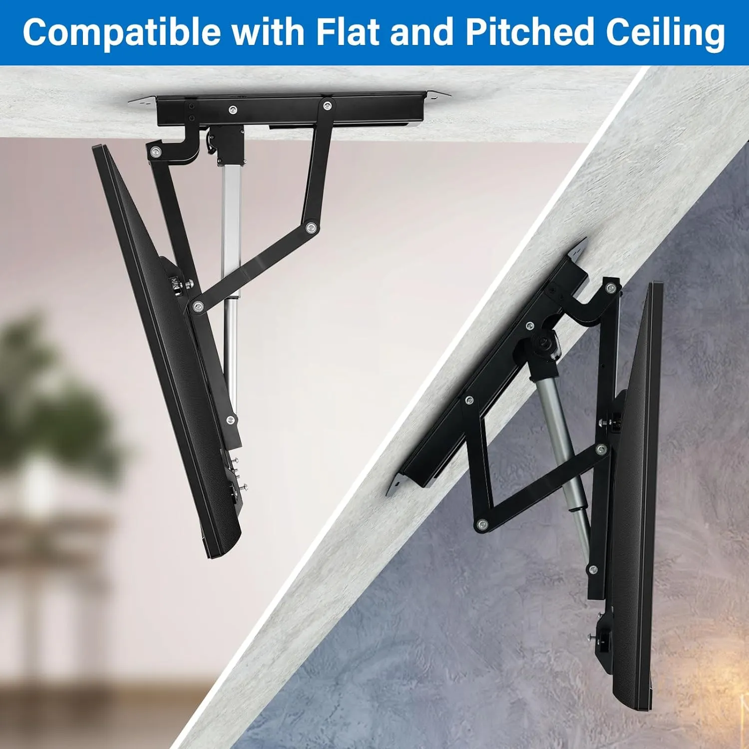 TOPSKY Electric Adjustable Ceiling TV Mount with Remote, Motorized Flip Down Fits for Flat and Pitched Roof and 32 to 70 Inch Flat and Curved Screen TVs (Black)