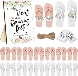 Toulite Flip Flops Bulk for Wedding Guests 52 Pair Sandal Dancing Slipper Gifts Wedding Sign 52 Tags Rope Bridal