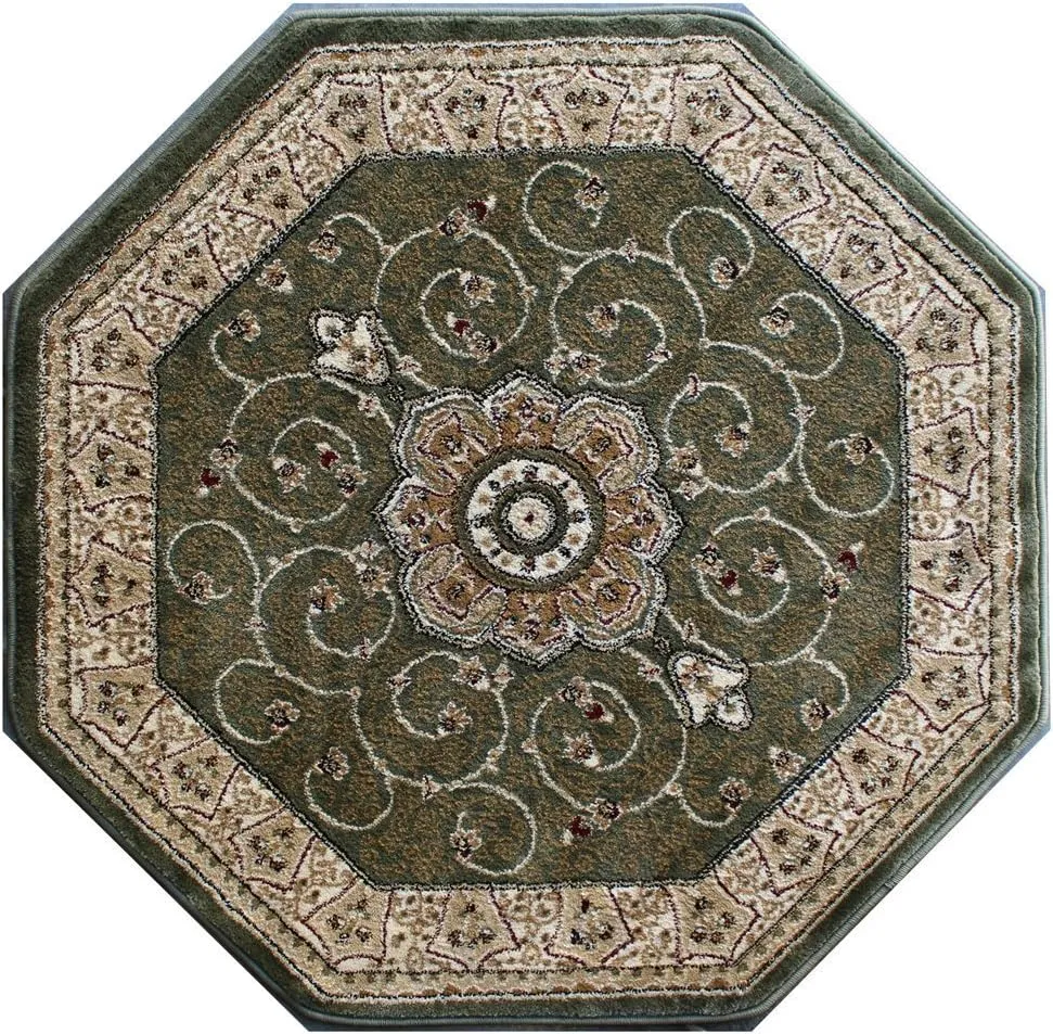 Traditional Octagon Area Rug Design 404 Green (4 Feet X 4 Feet) Octagon