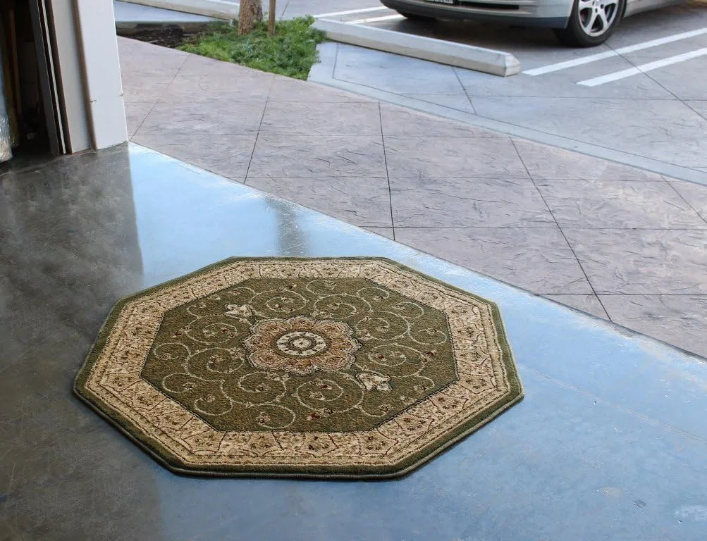 Traditional Octagon Area Rug Design 404 Green (4 Feet X 4 Feet) Octagon