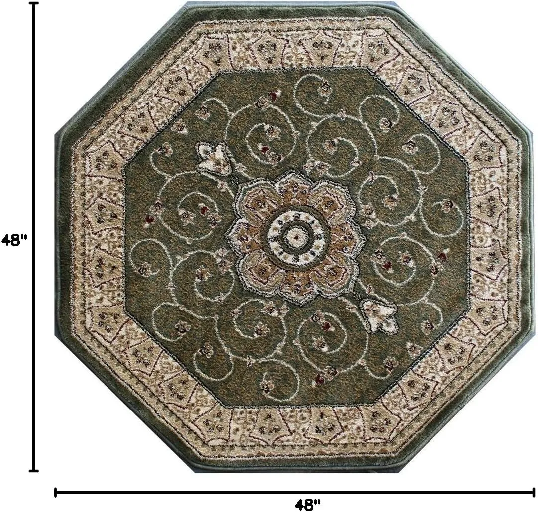 Traditional Octagon Area Rug Design 404 Green (4 Feet X 4 Feet) Octagon