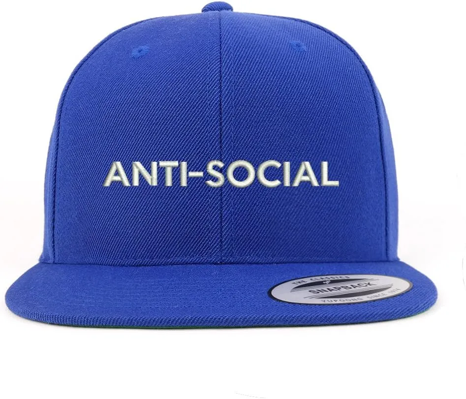 Trendy Apparel Shop Anti Social Embroidered Flat Bill Snapback Baseball Cap