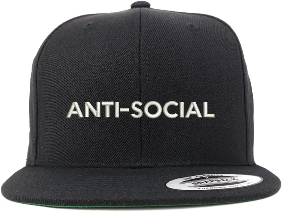 Trendy Apparel Shop Anti Social Embroidered Flat Bill Snapback Baseball Cap